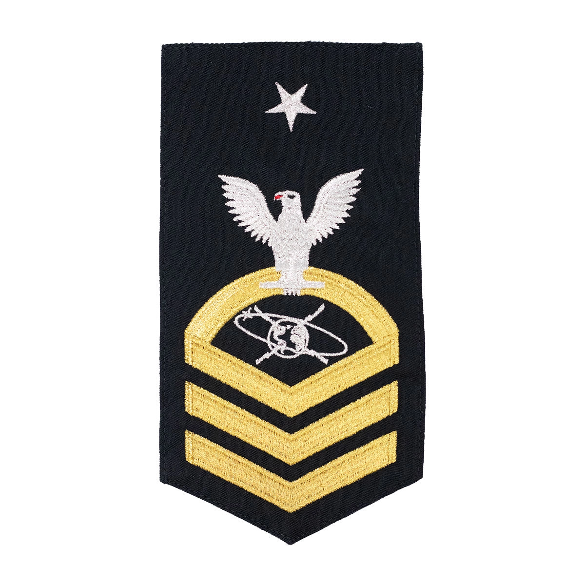 Picture of US Navy Rating Badges E8 Male Rating Mc Mass Communication Specialist: Seaworthy Gold On Blue
