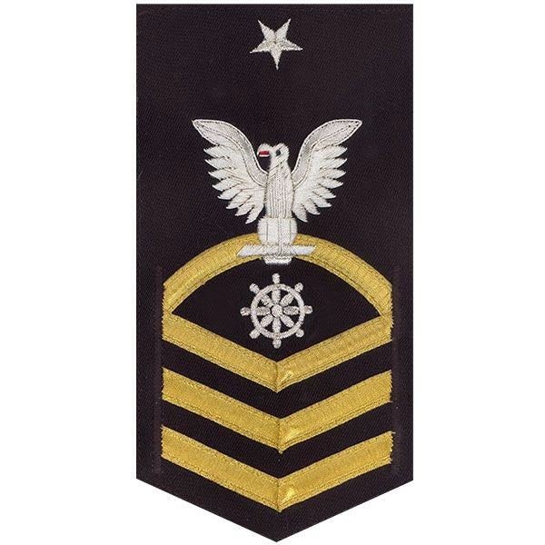 Picture of US Navy Rating Badges E8 Male Rating Quartermaster: Vanchief On Blue