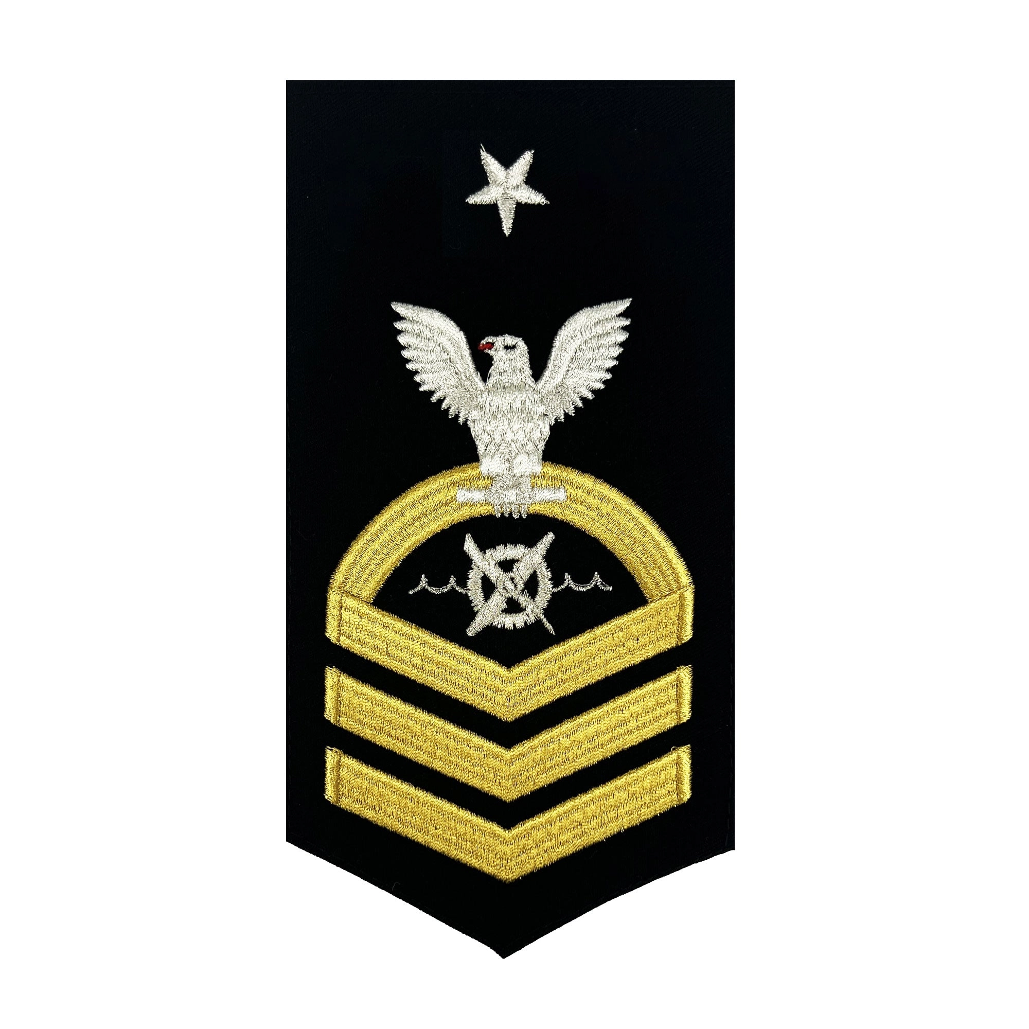 Picture of US Navy Rating Badges E8 Male Rating Robotics Warfare Specialist: Seaworthy Gold On Blue