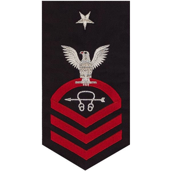 Picture of US Navy Rating Badges E8 Male Rating Sonar Technician: Seaworthy Red On Blue