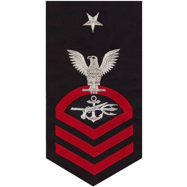 Picture of US Navy Rating Badges E8 Male Rating Special Warfare Operator: Seaworthy Red On Blue
